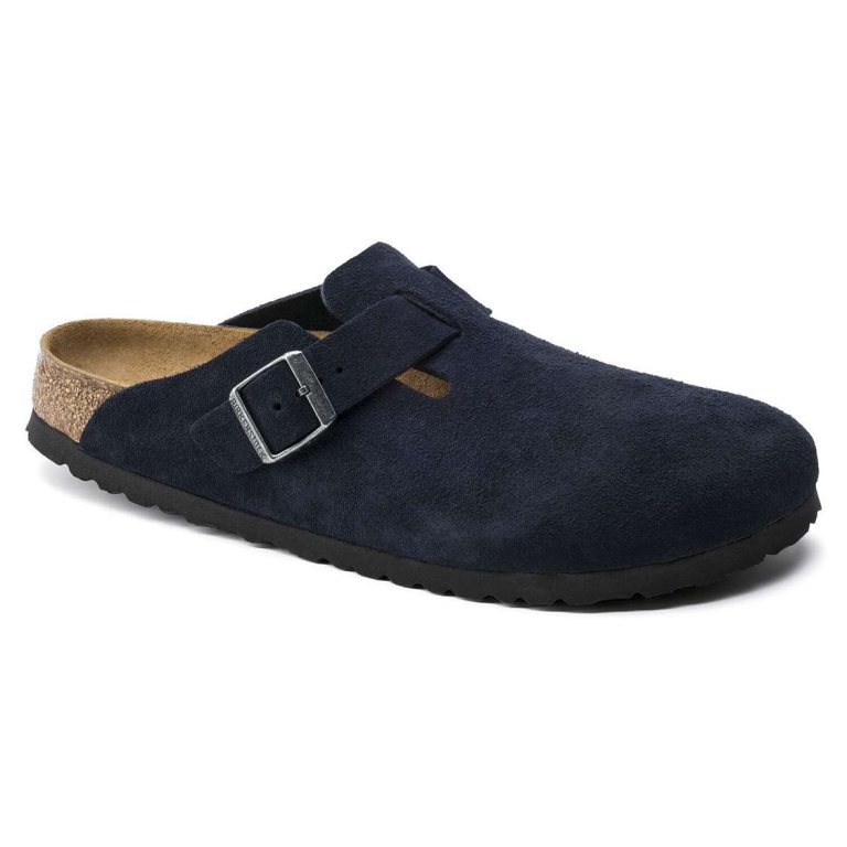 Birkenstock Boston Soft Footbed Suede Leather Clogs Blue | g6jnyLal98f