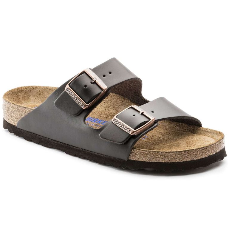 Birkenstock Arizona Soft Footbed Leather Two Strap Sandals Brown | HtEJmWkc7Cw
