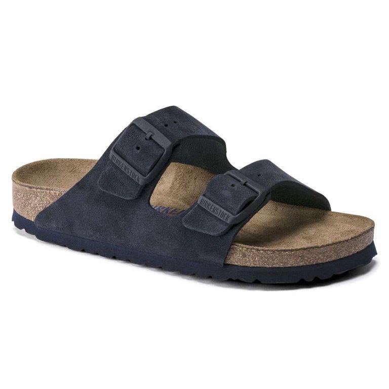 Birkenstock Arizona Soft Footbed Suede Leather Two Strap Sandals Blue | AieEFUb7AVI