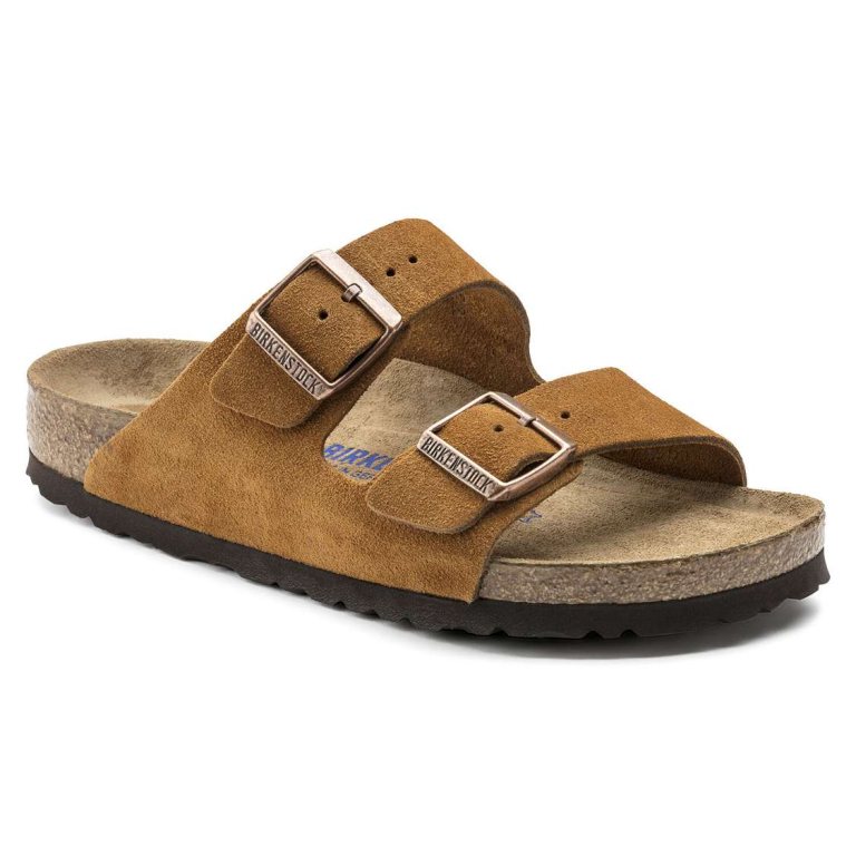 Birkenstock Arizona Soft Footbed Suede Leather Two Strap Sandals Yellow | C6n1JblkgpE