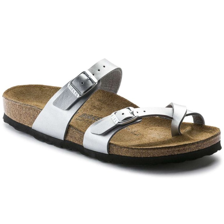 Birkenstock Mayari Birko-Flor Two Strap Sandals Silver | GkjWDvMNEtB