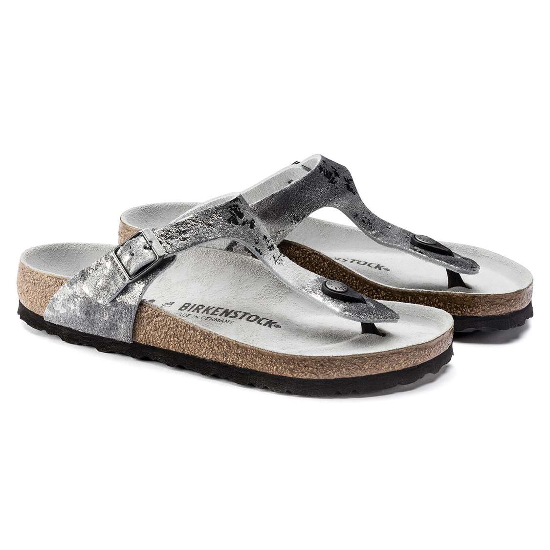Birkenstock Gizeh Suede Leather One Strap Sandals Grey Silver | RZ6NdG3AzQW