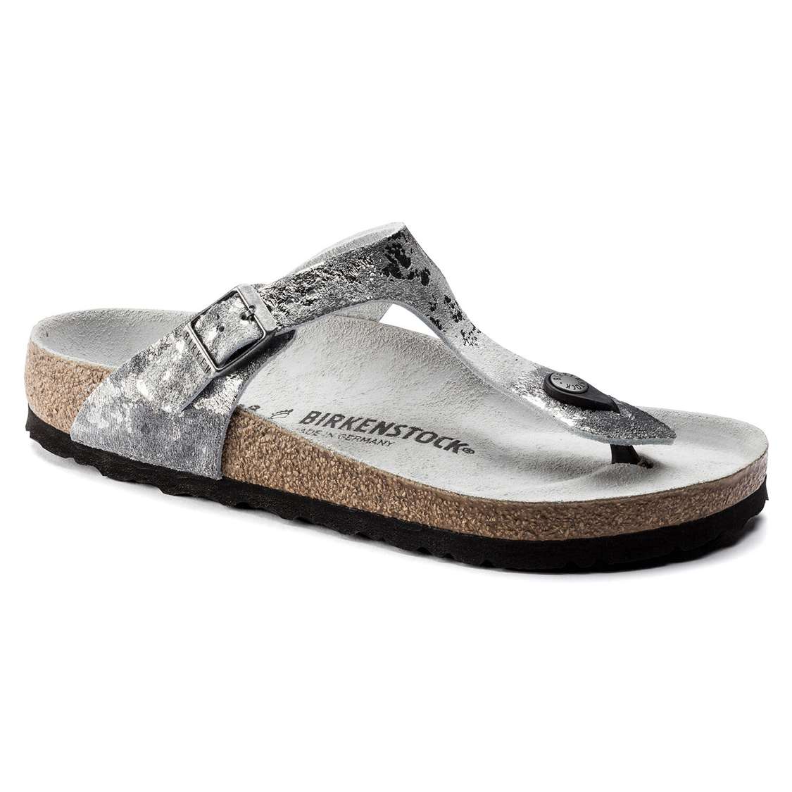 Birkenstock Gizeh Suede Leather One Strap Sandals Grey Silver | RZ6NdG3AzQW