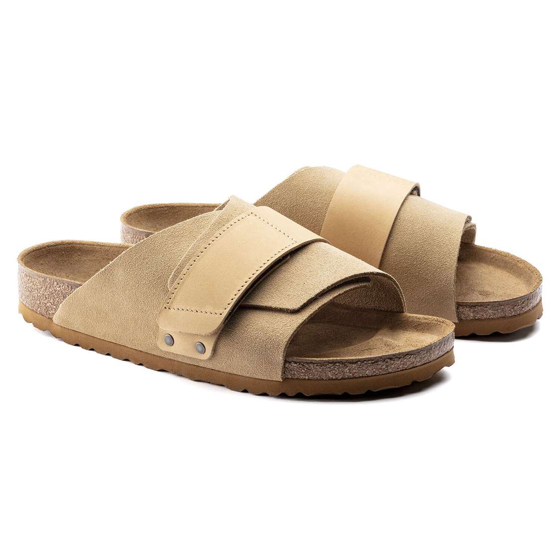 Birkenstock Kyoto Nubuck/Suede Leather Two Strap Sandals Brown | IDfQQJzbmsp