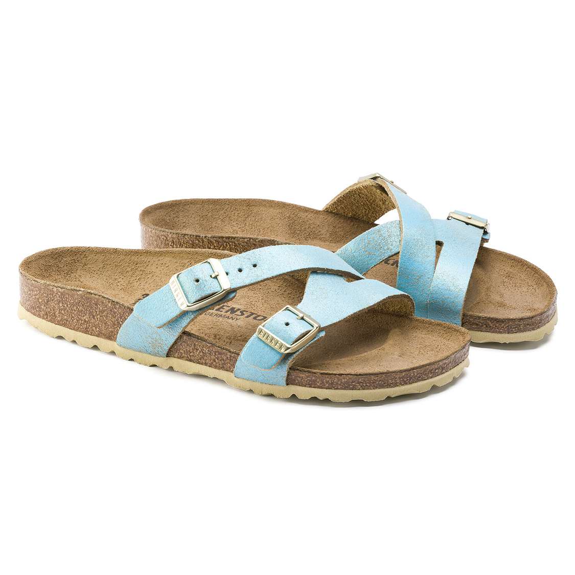 Birkenstock Yao Leather Two Strap Sandals Wash Light Turquoise | sC5t49I8gYG